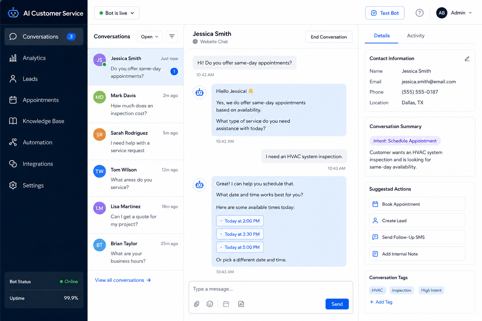 AI Customer Service Chatbots Screenshot