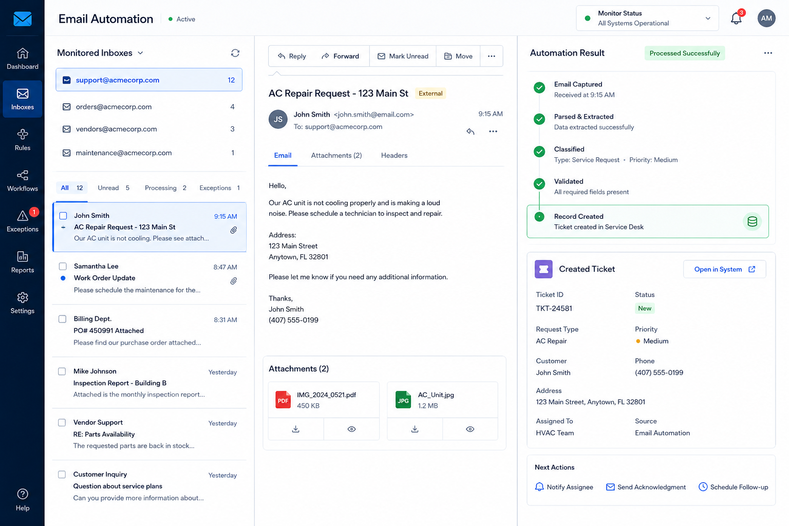 Email-to-System Automation Screenshot