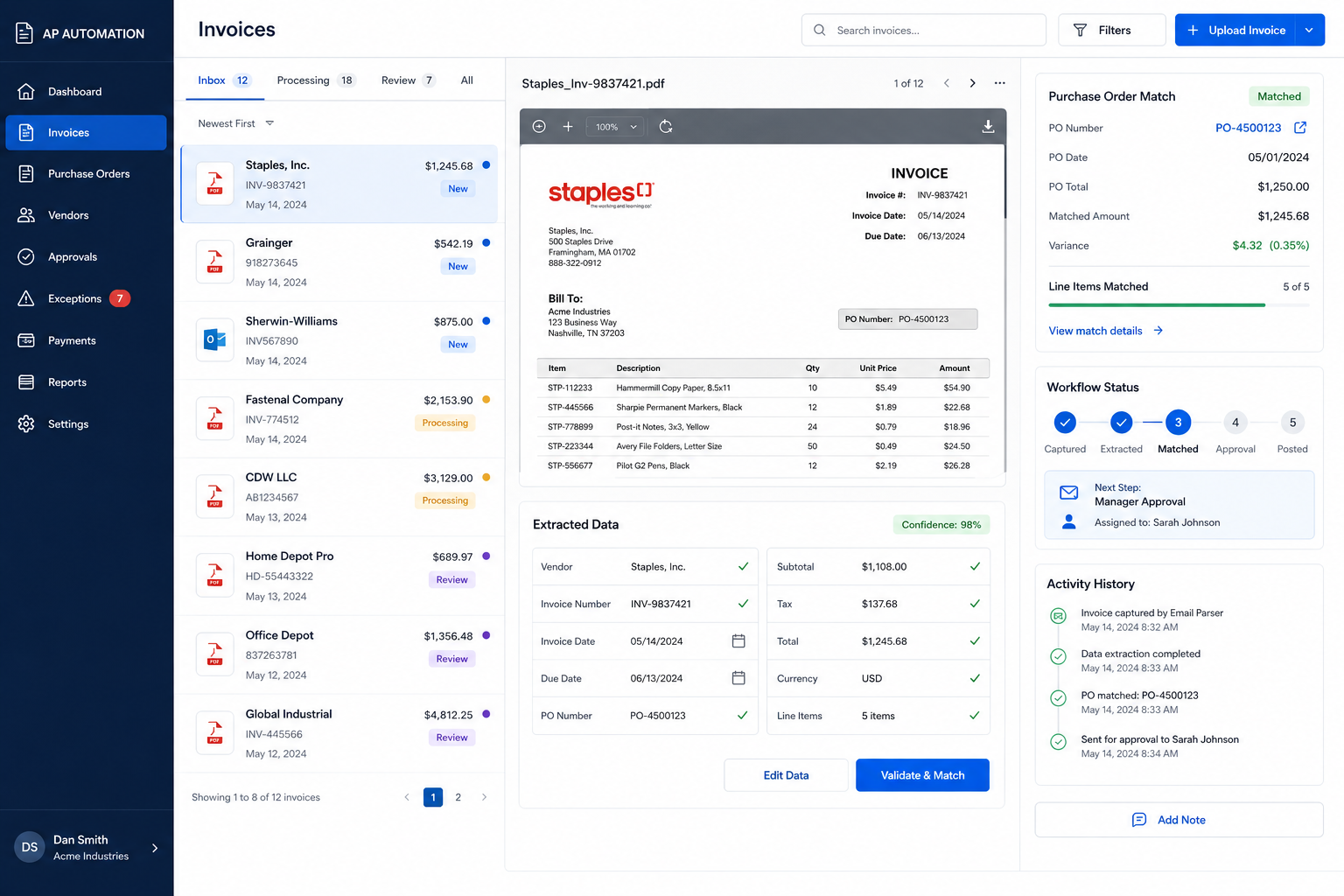 Invoice Processing Automation Screenshot